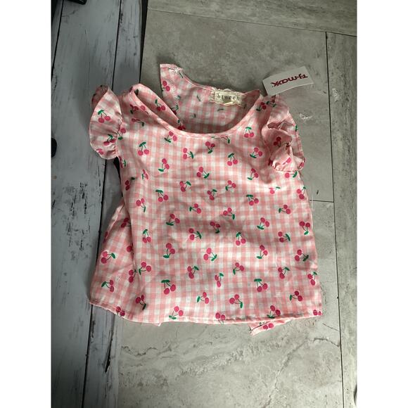 BTWEEN Girl's Pink Gingham Cherry-Print Top Size 5 - Picture 1 of 3
